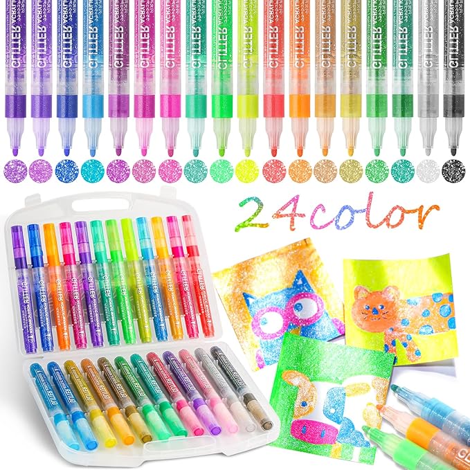 ZSCM Large Acrylic Glitter Markers Pen, 24 Colors Stocking Stuffers Gifts, Metallic Shimmer Markers for Doodle Writing, Glitter Art Crafts Gifts Trendy Stuff Christmas Stocking Stuffers
