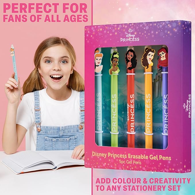 Get Trend Disney Princess 5pcs Erasable Gel Ink Pens Cute Writing Pens for Kids Fun Stationery Set Kawaii Journaling Supplies Gift Set Cool Pen Gifts for Kids (Princess)