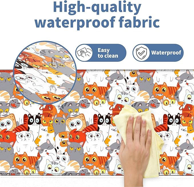 Cute Anime Cat Mouse Pad Large Desk Mat Extended Kawaii Keyboard Mouse Pad Mousepad with Non-Slip Base and Stitched Edge Funny Mouse Mat Desk Pad 31.5 X 11.8 in Mouse Pads for Desk Gaming Home Office