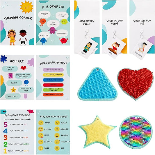 Calm Down Corner | Perfect for Classrooms | Sensory Calming Corner with Items for Kids | Education Calming Corner Kit with Posters, Solutions Wall, Sensory Toys, Fidget Tools | Special Education