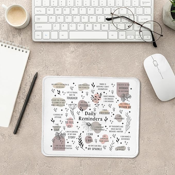 Boho Inspirational Motivational Mental Health Mouse Pad, Daily Reminders Mat with Non-Slip Rubber Base for Home Office Desk Accessories, Gifts for Women Men teather, 9.5x7.9 Inch