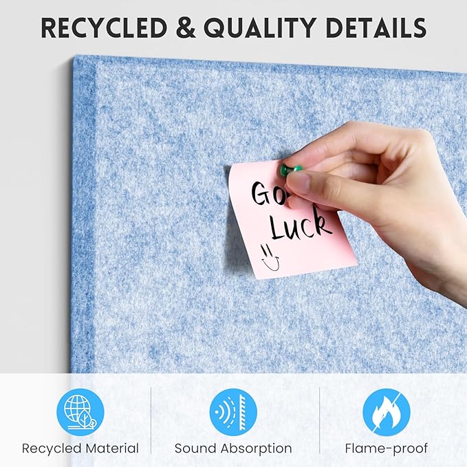 Large Cork Bulletin Board for Wall 36"x24", 6 Pack Felt Wall Tiles with 50 Pushpins, 30 Safe Removable Adhesive Tabs, Decorative Pin Board Tack Board for Office Home School, Light Blue