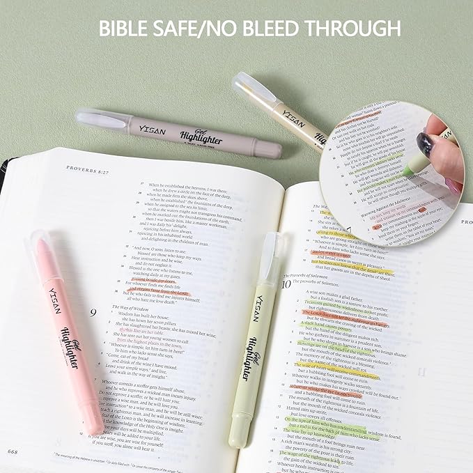 YISAN Bible Highlighter,Dry Highlighter,No Bleed Marker Pens, 8 Earthy Colors,70658