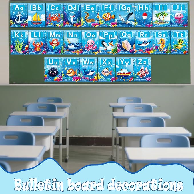 37 Piece Alphanumeric Bulletin Board Set Submarine Alphanumeric 0-10 Card Cutout Marine Life Educational Poster for Classroom Walls Preschool Kindergarten Teacher
