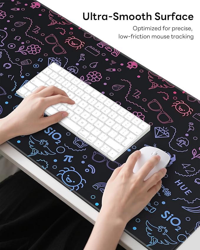 XL Gaming Mouse Pad, 31.5x17.5'' Large Desk Mat with Anti-Slip Rubber Base & Stitched Edges for Gaming, Office, Home - Cute Graffiti