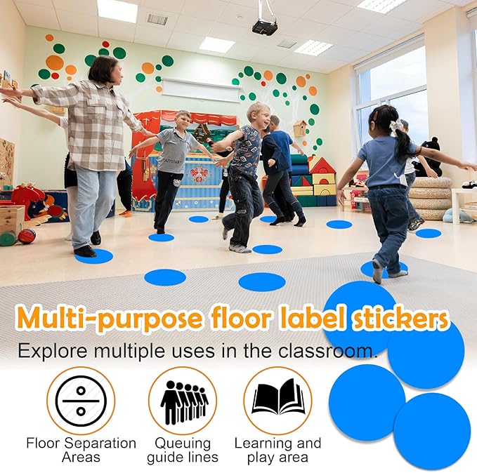Classroom Floor Stickers Floor Marker Dots, 40Pcs Carpet Spot Markers Line Up Dots Spots, Carpet Circles Carpet Dots for Classroom Decoration Table Teacher Supplies (Blue)