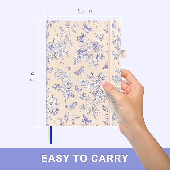 &And Per Se Dotted Journal Notebook for Women&Men with Pattern, A5 Leather Hardcover, 160 Pages 100GSM Thick Dotted Paper, Valentine's Day Gift Journal for Her (Blue Flowers)