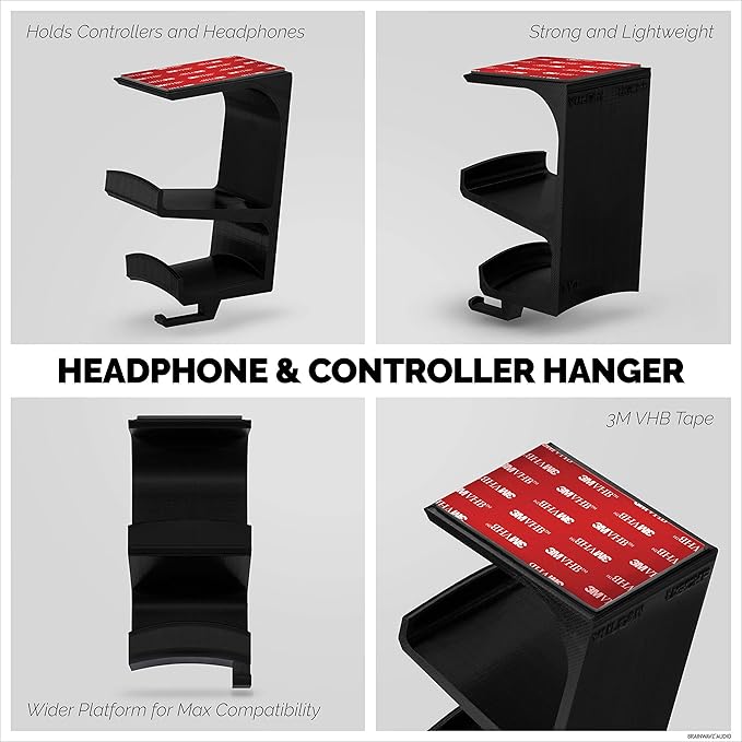 BRAINWAVZ The VULCAN - Under Desk Gamepad Controller & Headphone Hanger Holder Stand - Designed for XBOX ONE, PS4, PS3, PS5, Dualshock, Switch, PC, Steelseries, Steam & More
