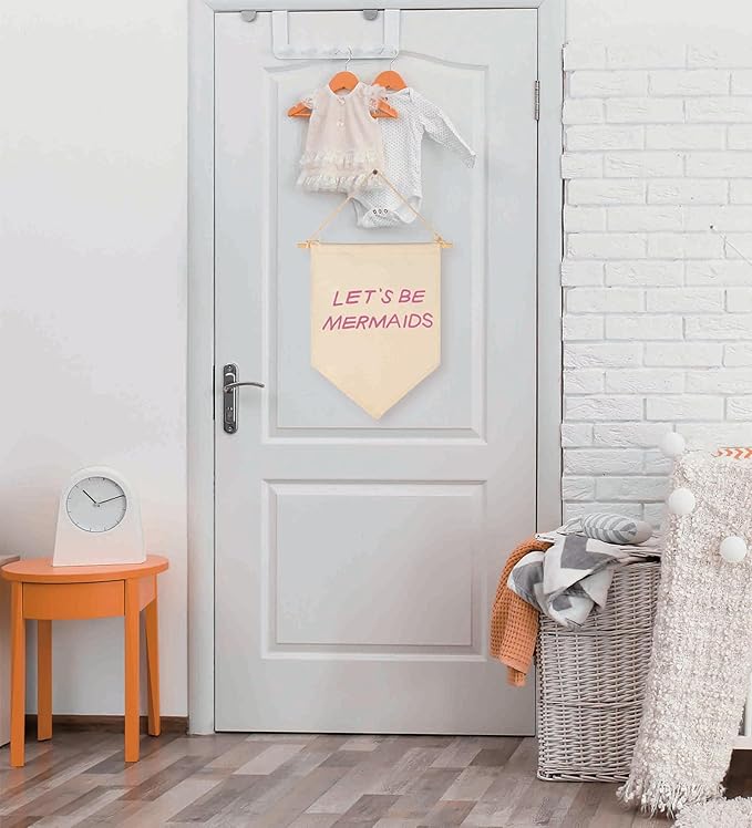 Canvas Banner Flag Sign Wall Poster Decor Gift for Baby Girl Kids Nursery Baby Room Above Crib Bedroom Reading Room Playroom Door-Let's Be Mermaids-Baby,Shower,Birthday Christmas Gift-15.6"x11"