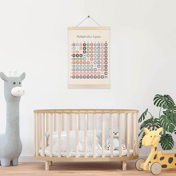 Koesus Multiplication Chart Wall Art Poster Hanger Frame for Kids 12x16 Inch, Times Table Chart Canvas Pictures Prints Framed Wall Decor for Kids Room Classroom Playroom Elementary School