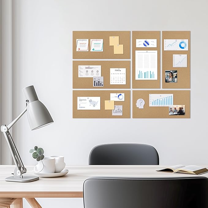 Cork Board 17"x8" Tiles Bulletin Board 12Pack, 1/2" Thick Self-Adhesive Cork Boards for Walls,Corkboards for Office Home School Message Board or Vision Board Decoration
