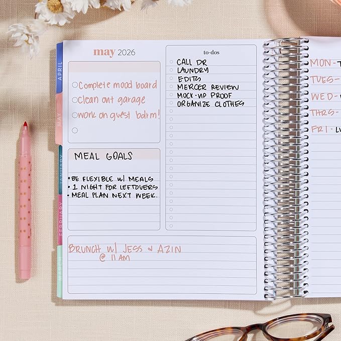 Erin Condren 12-Month Spiral Life Planner (Jul 2025 - Jun 2026), 7”x9” Weekly and Monthly Planner, 80 Lb. Text Weight Paper, Layers Colorful Covers, Hexagon Theme, Vertical Layout, Platinum Coil