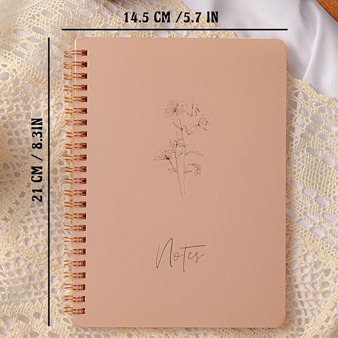 3 Pcs Spiral Notebooks For Women - Aesthetic College Ruled Journal/Notebook with Large Pockets & 7mm 60 Sheets Lined Pages - for School and Office Supplies（A5, 5.7" x 8.3"）