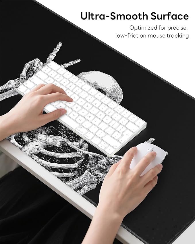 XL Gaming Mouse Pad, 31.5x17.5'' Large Desk Mat with Anti-Slip Rubber Base & Stitched Edges for Gaming, Office, Home - Fun Skull