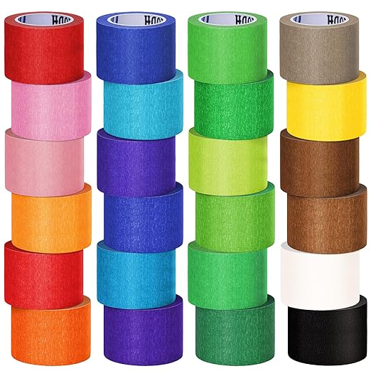 24 Rolls Bulk Colored Masking Tape for Art, 2 inch x 360 Yards for Crafts, Labeling, DIY Decorative, Colored Painters Tape, Rainbow Colors Tape for General Use Projects, Easy Tear No Residue