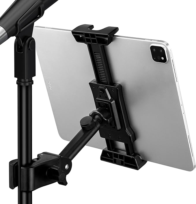 LZSIG Tablet Holder for Mic Stand, Adjustable iPad iPhone Mount for Music Stand - Compatible with Kindle/Android/Smartphones, Fits 4.7 to 13.5-inch Devices