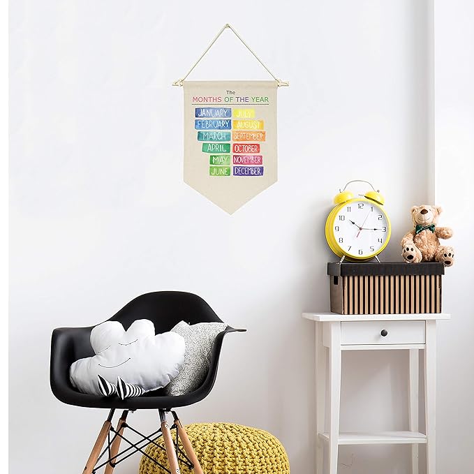 The Months of The Year Education - Christmas Gifts for Baby Kids Nursery Room Front Door - Canvas Hanging Flag Banner Wall Sign Decor -Preschool Education - Baby Shower,Birthday, New Year Gifts