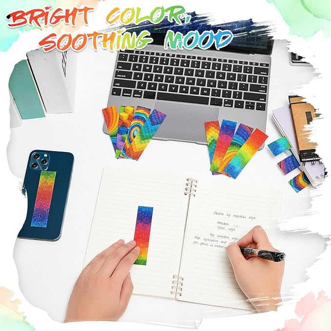 36 Pcs Anxiety Sensory Stickers Strips Adhesive Textured Mental Health Calm Stickers Mindfulness Fidget Decals Stress Anxiety Relief Items for Therapy Office Desk(Rainbow Style)