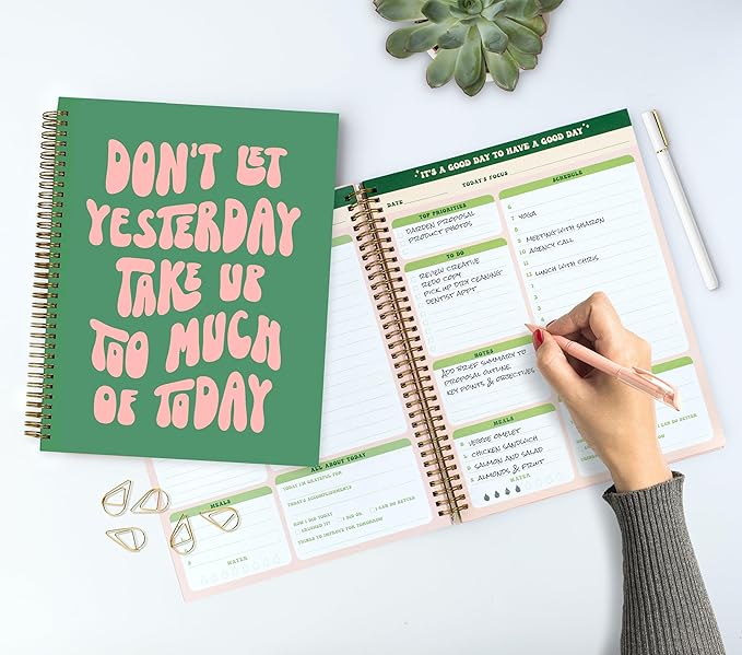 THiNKABLE Undated Daily Planner Notebook 8.5x11, Cute Notebook, Pink Green To Do List Large Hardcover Spiral Schedule Planner, Inspirational Quote Students Girls Teens (PLANNER PARENT)