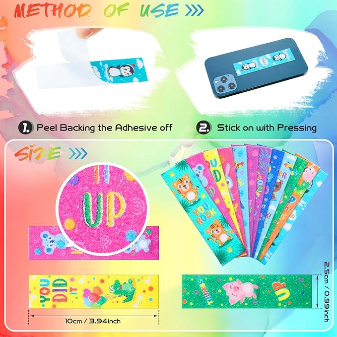 72 Pcs Anxiety Sensory Stickers Strips Adhesive Textured Mental Health Calm Stickers Mindfulness Fidget Decals Stress Anxiety Relief Items for Therapy Office Desk Counselor(Animals)