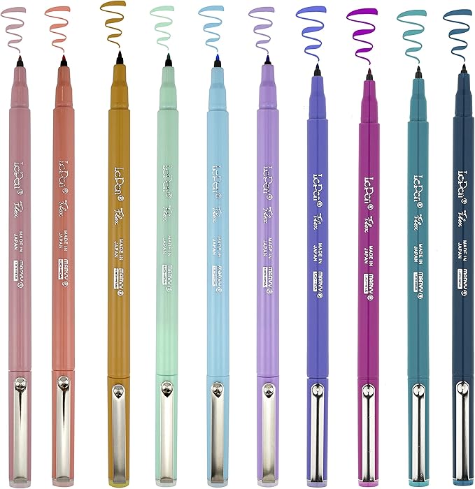 Marvy Uchida Le Flex 10 Piece Set Writing Pen, Pastel Colors