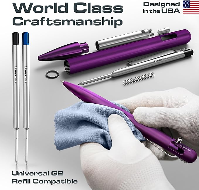 BASTION Aluminum Bolt Action HyperBolt Pen - CNC Machined Lightweight EDC Writing Tool, Refillable, Premium Gift Pen for Women & Professionals - Purple