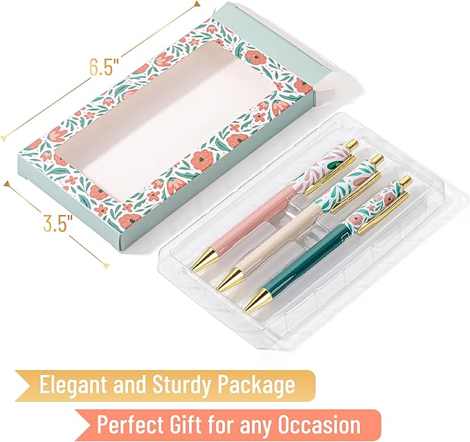 Mr. Pen- Luxury Floral Pen Set, 3 pcs, Black Ink Ballpoint Pens, Floral Pen, Fancy Pens for Women, Cute Pens for Journaling, Valentine Gift