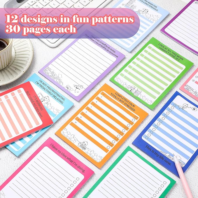 Yeaqee 12 Pcs Funny Notepads for Coworkers Fun Novelty Note Pad Sarcastic Memo Pads Funny to Do List Notepad Assorted Funny Office Gift for Coworkers Teacher Work Supplies, 5.5 x 3.9 Inch 30 Sheets