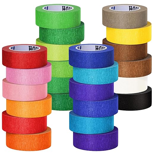 24 Rolls Bulk Colored Masking Tape for Art, 1 inch x 360 Yards for Crafts, Labeling, DIY Decorative, Colored Painters Tape, Rainbow Colors Tape for General Use Projects, Easy Tear No Residue