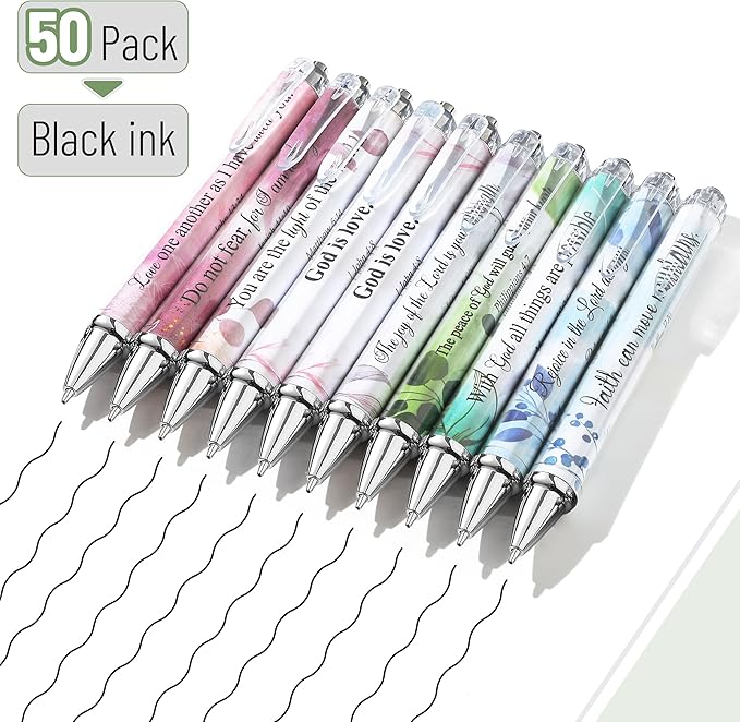 Mr. Pen- Christian Pen Set, 50 Pack, Floral, Black Ink, Bible Verse Pens Bulk, for Women Men