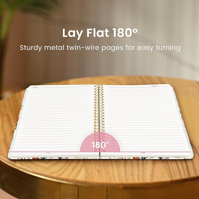 Taja Spiral Journal Notebook for Women, Pretty Hardcover Lined Notebook for Work & Note Taking, Aesthetic Cute Journal for Writing, 140 Pages, 5.8"x8.3", Floral