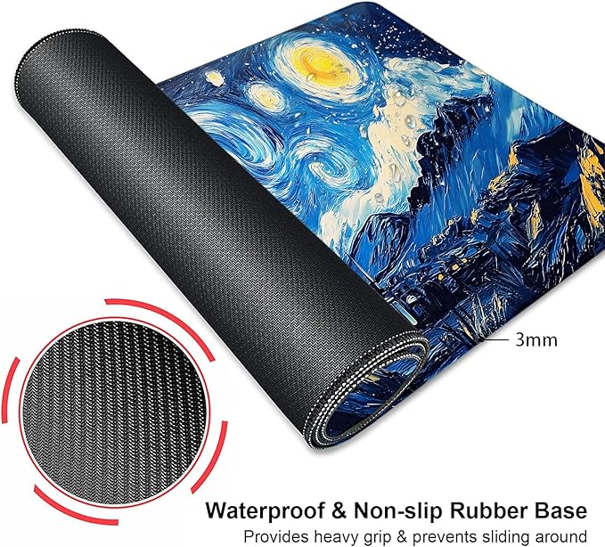 Black Cat Art Night Starry Sky Large Mouse Pad, Desk Mat Computer Keyboard Pad Non-Slip Rubber Base Waterproof with Stitched Edges for Laptop Gaming, Office & Home 31.5 x 11.8 Inch (XL-23)
