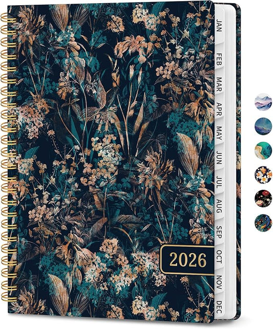 2026 Planner, Monthly and Weekly Calendar Planner for Women, Jan 2026 - Dec 2026, Hardcover Pretty 2026 Agenda Planner Book with Tabs, Spiral Bound, Perfect for School Office Home Supplies, 6.3" x 8.5" - Royal Flowers