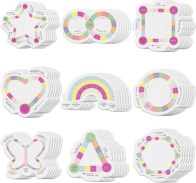 72 Pcs Anxiety Sensory Stickers Strips Adhesive Textured Mental Health Calm Stickers Mindfulness Fidget Decals Stress Anxiety Relief Items for Therapy Office Desk Counselor(Pink Breathe)