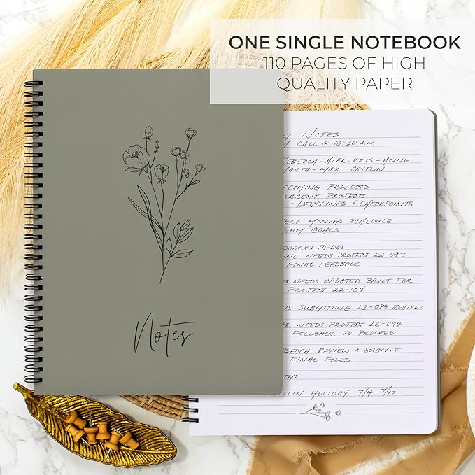 Aesthetic Spiral Notebook Journal For Women - Cute Dark Green 10.5 x 8.5 College Ruled To Do List Notepad With Large Pockets - Perfect to Stay Organized and Boost Productivity at Work or School