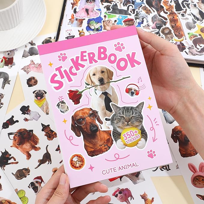 350+ Funny Dog Cat Stickers, Cute Animal Sticker Book for Water Bottles Journaling Laptop Scrapbook Guitar Suitcase Phone Snowboard Planner, Waterproof Vinyl Gifts for Women Men Girl Kids Adult Teens