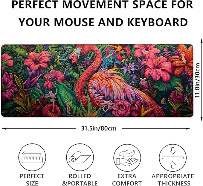 Flamingo Gaming Mouse Pad, Large Desk Mat for Computer, Extended Keyboard Laptop Mouse Pads, 31.5×11.8in Non Slip Rubber Mousepad for Office Decor Gifts(color5)