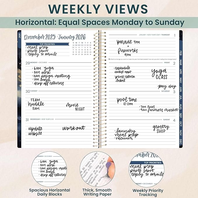 bloom daily planners 2026 Planner (January - December) Calendar Year Organizer - 5.5” x 8.25” - Weekly & Monthly Agenda Book with Stickers & Bookmark - Midnight Sky