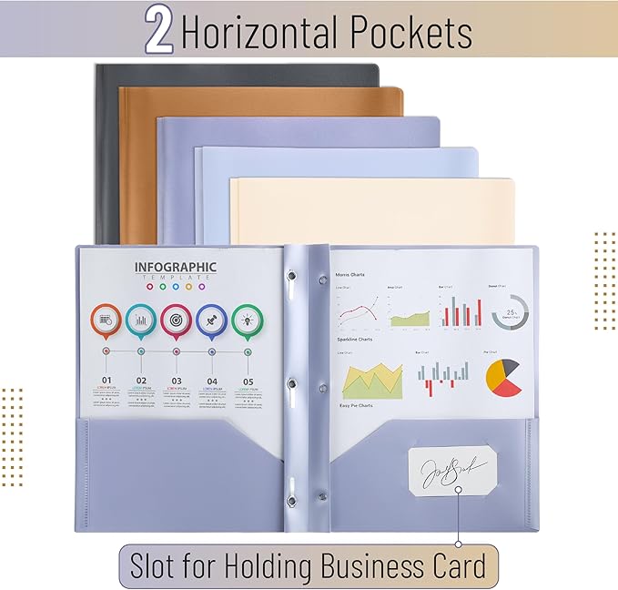 Mr. Pen- Plastic Folders with Pockets and Prongs, 5 Pack, Letter Size, Colorful, Flexible Plastic Folders with Prongs