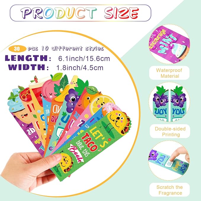 Teling 60 Pcs Inspirational Scented Pencils and Scented Bookmarks Sets Funny Smelly Pencils with Eraser Fruit Theme Bookmarks Cute Stationery Bulk for Reading Rewards Party Favors