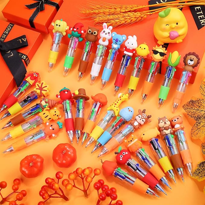 CZWZ 30Pcs Mini Multicolor Pens in One 4-in-1 Cute Pens Bulk, Ballpoint Pen for Birthdays and Parties, Fun Gifts Assorted Ink Kawaii Pen(Fall)
