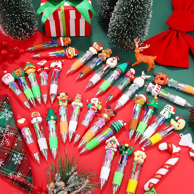CZWZ 30Pcs Mini Multicolor Pens in One 4-in-1 Cute Pens Bulk, Ballpoint Pen for Birthdays and Parties, Fun Gifts Assorted Ink Kawaii Pen(Christmas)