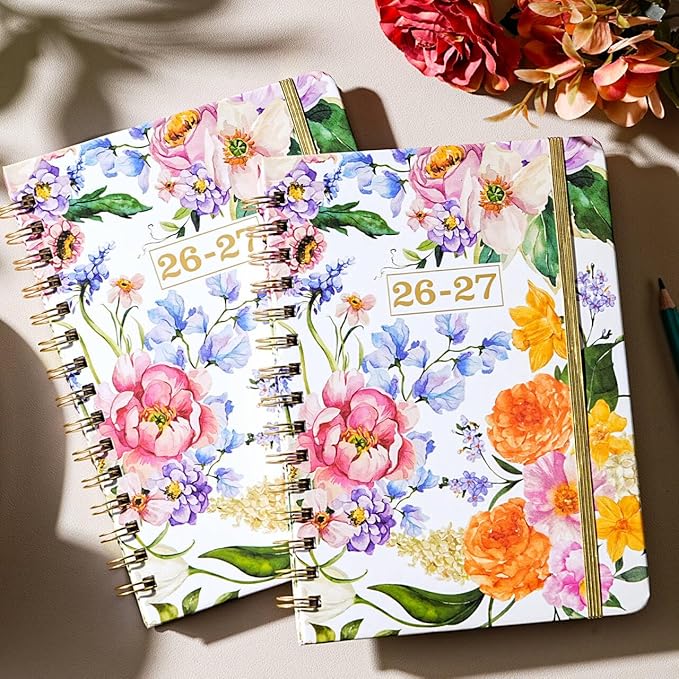 Planner 2026-2027 - Academic Planner 2026-2027, July 2026 - June 2027 Planner Weekly and Monthly Academic Year Planner Calendar, 8.4" x 6.3"，Colorful Tabs, Elastic Closure, Back Pocket, Floral