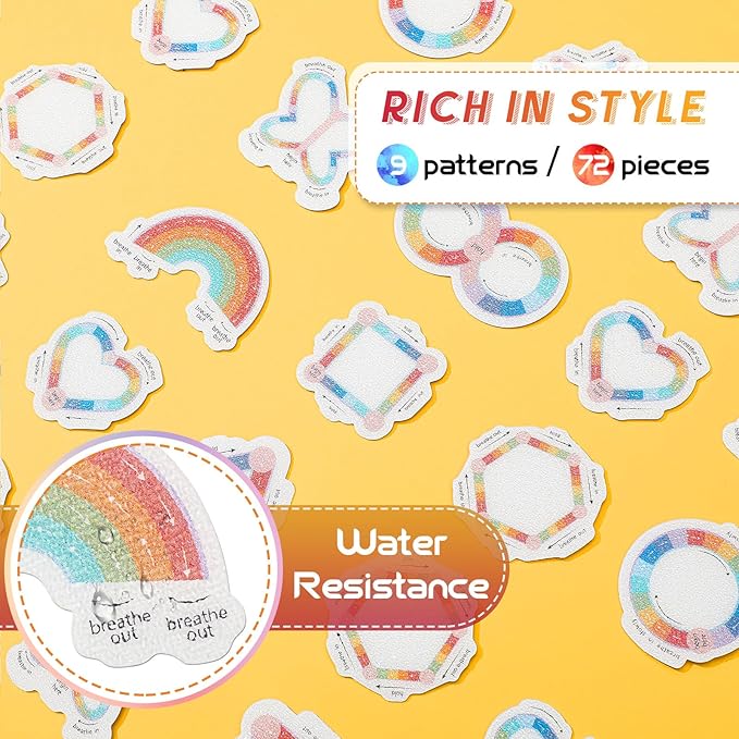 72 Pcs Anxiety Sensory Stickers Strips Adhesive Textured Mental Health Calm Stickers Mindfulness Fidget Decals Stress Anxiety Relief Items for Therapy Office Desk Counselor(Pastel Breathe)