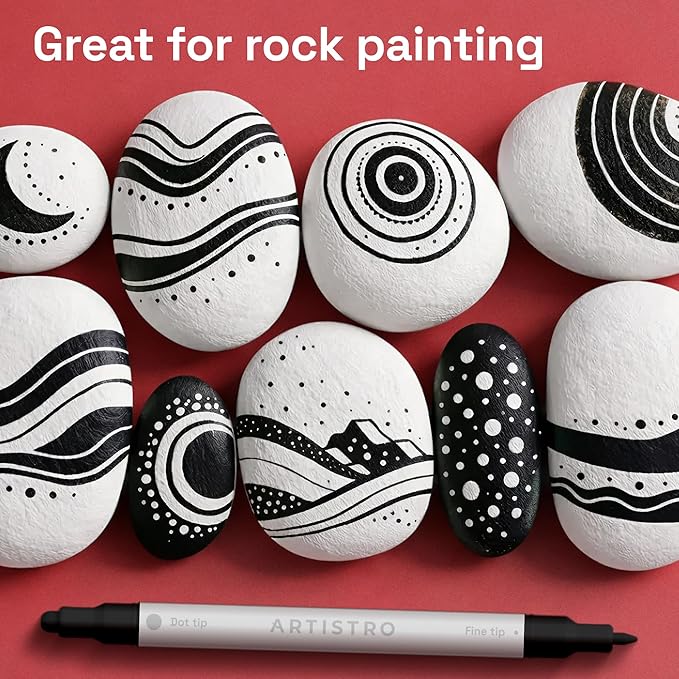 ARTISTRO 12 Black Acrylic Paint Markers for Rock, Fabric, Wood, Glass, Decoration - Dual-Tip Paint Pens for Coloring Books for Adults, Teens, Kids - Art and Craft Supplies Kit - Gift Idea