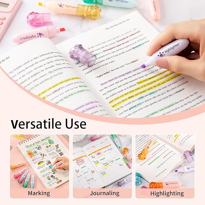 6 Highlighter Marker Pens Chisel Tip, Quick Dry, No Bleed, for Bible Study Notes Office Back to School Supplies