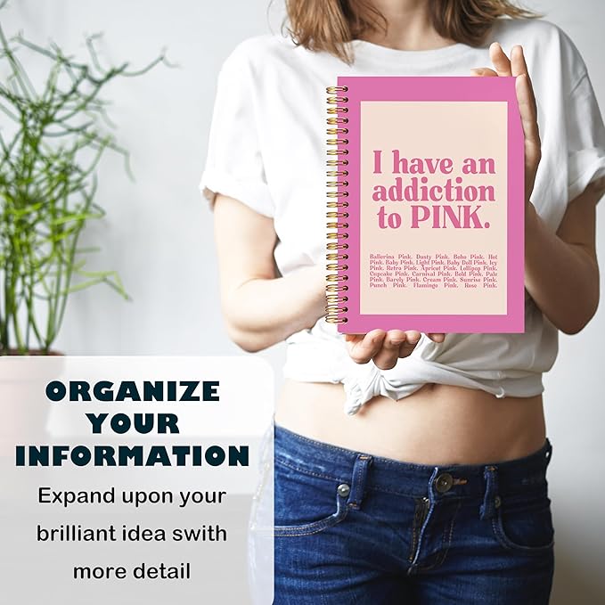 BearCake Preppy Pink Notebook Journal, Office Supplies, I Have an Addiction to Pink Hardcover Spiral Notebook 5.5x8.3, Desk Accessories for Women Office