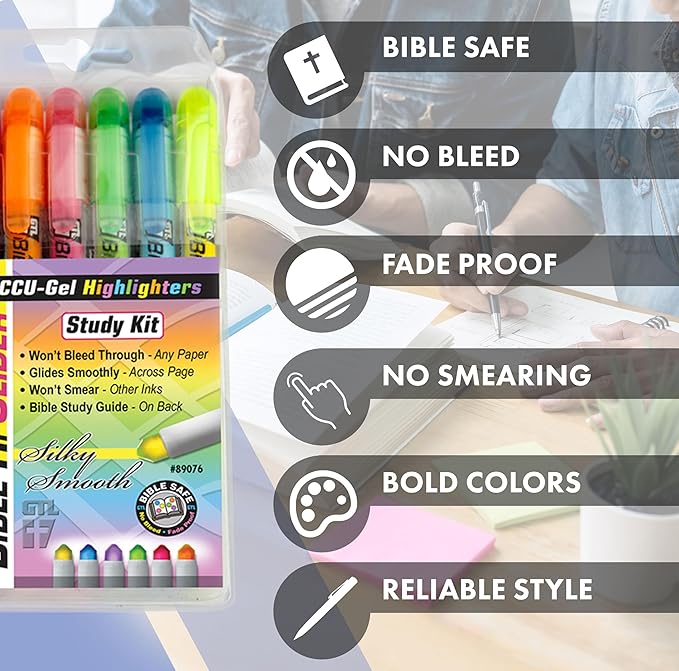 G.T. Luscombe Company, Inc. Accu-Gel Bible Highlighter, Bible Study, No Bleed Solid Gel, No Smearing or Fading, Long Lasting, Bright Translucent Color Dry Marker, Yellow