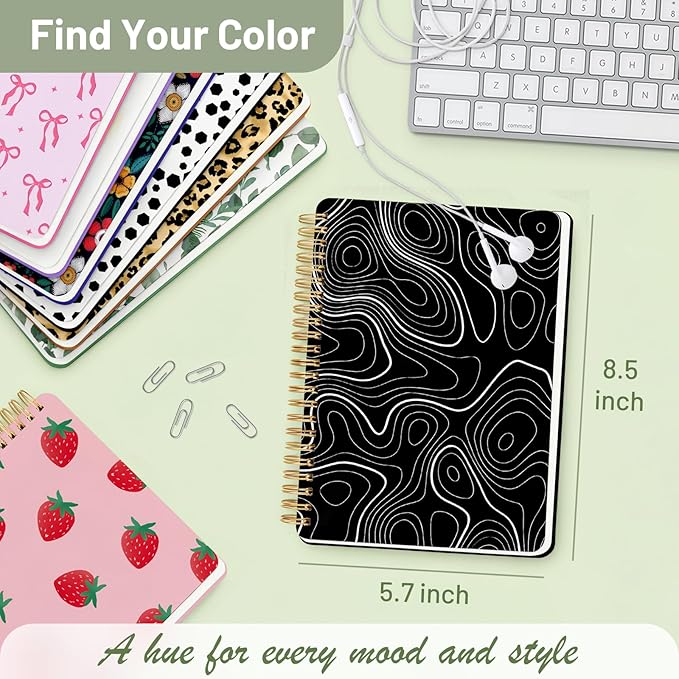 Stanoha Cute Spiral Notebook A5 Journal for Women Girls Kawaii Aesthetic Pretty Floral Design with Pocket, 8.5 x 5.7 inch, Graph, White Lines