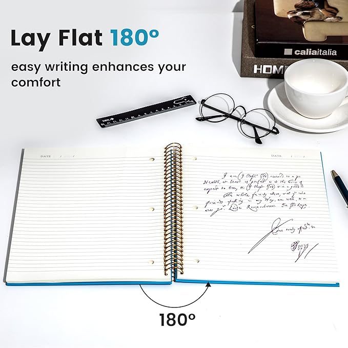 FLYING EAGLE Spiral Notebook 8.5 X 11, 1 Subject, 200 Pages College Ruled Notebook, 3-Hole Punched Paper, Hardcover Spiral Bound Notebooks for Work, School, Lined Note Taking, Blue